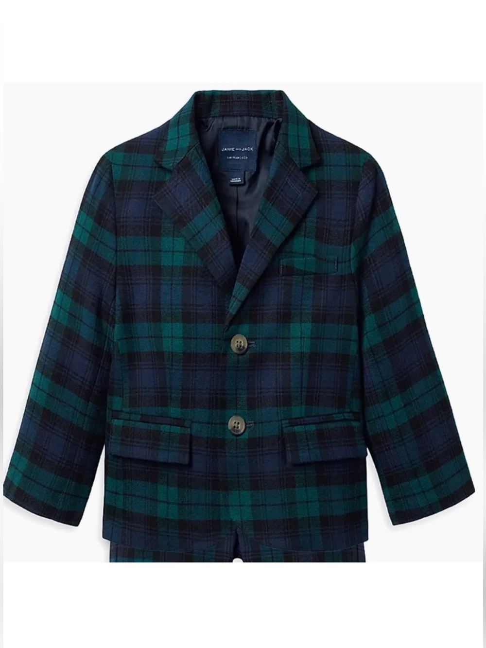 Janie and Jack Green & Navy Plaid Kids Blazer Size 8